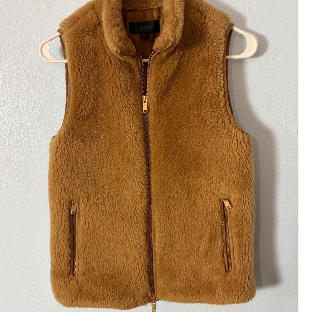 J. Crew Fleece Excursion Vest Brown Faux Fur Teddy XXS Equestrian Old Money